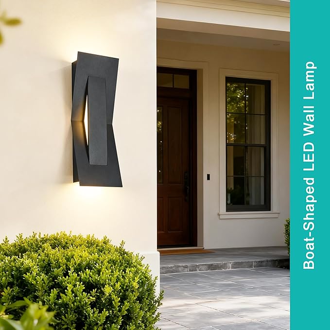 2 Pack LED Outdoor Wall Lights Dimmable, 3000K, 15" Modern Black Outdoor Wall Sconce, ADA Compliant, IP65 Waterproof, Boat Design Exterior Wall Light for Entrance, Hallway, Garage, Porch