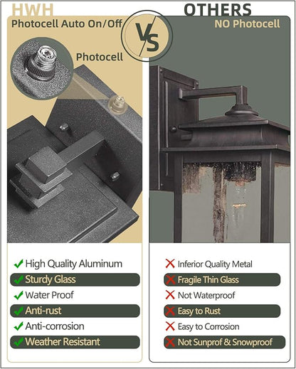 Dusk to Dawn Sensor Outdoor Wall Sconces - HWH Exterior Wall Mount Light Fixture Matte Black, 2-Pack Porch Lights for Garage, Doorway, Balcony, Garden, 5HD27B-PC-2PK BK