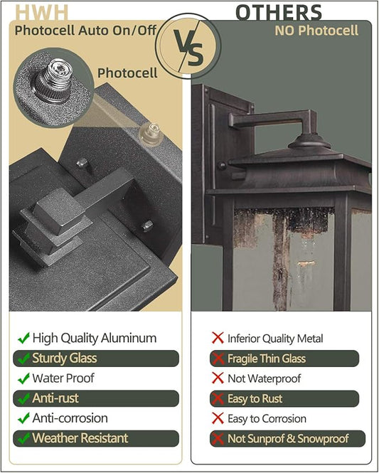Dusk to Dawn Sensor Outdoor Wall Sconces - HWH Exterior Wall Mount Light Fixture Matte Black, 2-Pack Porch Lights for Garage, Doorway, Balcony, Garden, 5HD27B-PC-2PK BK