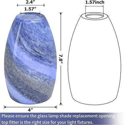 GO&SO Ocean-Blue Gradient Glass Art Lamp Shade -2 Pack Hand-Blown Fluid Flow Texture Pendant Light Shades Replacement,7.8"H Oval Fixture,1.57" Fitter,E26 Base,for Hanging Light Fixtures Kitchen Island