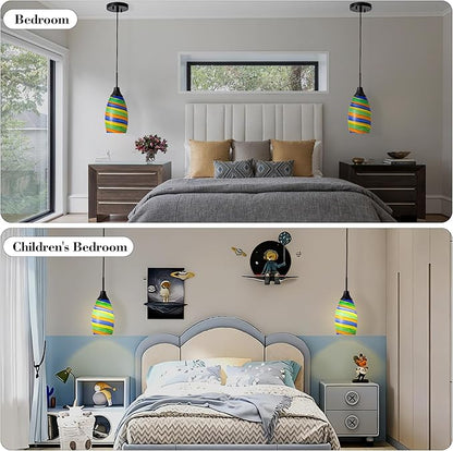 Mini Glass Pendant Light,4.72" Rainbow Hanging Lights 1-Pack Handblown Oval Rainbow Art Glass Hanging Pendant Light for Kitchen Island,Dining Room,Living,Foyer,Hallway, Entry