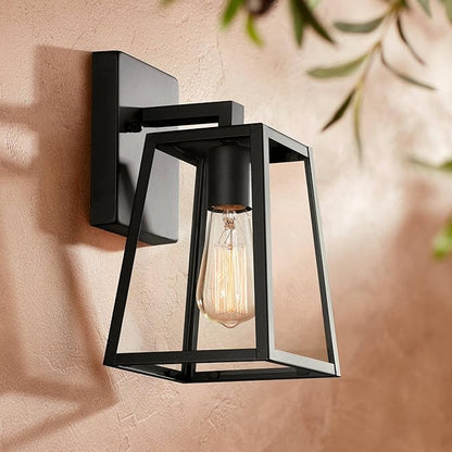 John Timberland Arrington Modern Rustic Outdoor Wall Lights Fixtures Set of 2 Tapering Black 10 3/4" Clear Glass for Exterior House Porch Patio Outside Deck Garage Yard Front Door Garden Home