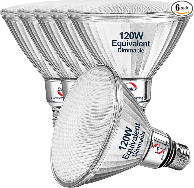 Explux Commercial-Grade LED PAR38, 120W Equivalent, 1350 Lumens, 40000 Hours, Classic Full Glass Flood Light Bulbs, Dimmable, Waterproof & Anti-Ageing, Soft White 2700K Spotlight, 6-Pack