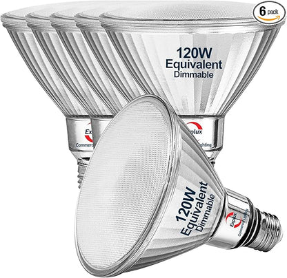 Explux Commercial-Grade LED PAR38, 120W Equivalent, 1350 Lumens, 40000 Hours, Classic Full Glass Flood Light Bulbs, Dimmable, Waterproof & Anti-Ageing, Soft White 2700K Spotlight, 6-Pack