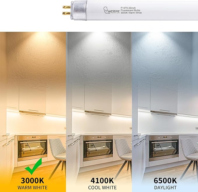 22 Inch F14T5/WW Fluorescent Light Bulb, 3000K Warm White, T5 14 Watts Fluorescent Replacement Bulb for Counter and Cabinet Fixture, G5 Base - 6 Pack