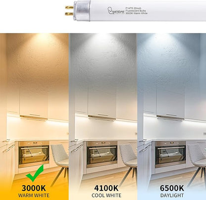 22 Inch F14T5/WW Fluorescent Light Bulb, 3000K Warm White, T5 14 Watts Fluorescent Replacement Bulb for Counter and Cabinet Fixture, G5 Base - 6 Pack