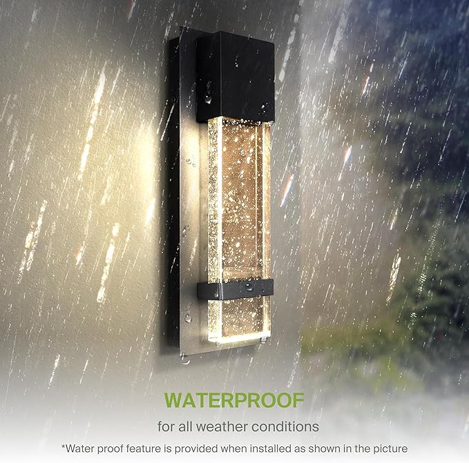 ASD LED 13" Bubble Glass Wall Light Fixture, Outdoor & Indoor Seeded Sconce | RGBW, Waterproof, ETL Listed | 9W 250LM 3000-5000K 100-277V | Exterior Lantern, Porch Lighting | Black, 2 Pack