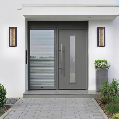 Modern Outdoor Wall Lights, IP65 Waterproof & Anti-Rust, 1800 Lumens Dimmable LED Porch Lights, Textured Black Metal with Art Glass, Warm White, Wall Mount for Patio, Entryway, Balcony
