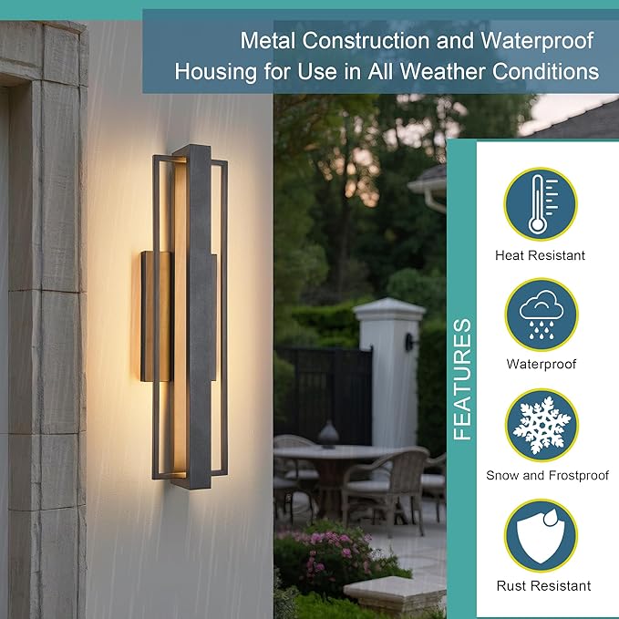 23-inch Modern Large Outdoor Waterproof LED Wall Light,Concealed Lighting Design,IP65 25W 3000K, ADA Compliant,Outdoor Lantern Lights for Porch,Patio,Living Room,Garage,Commercial Plaza