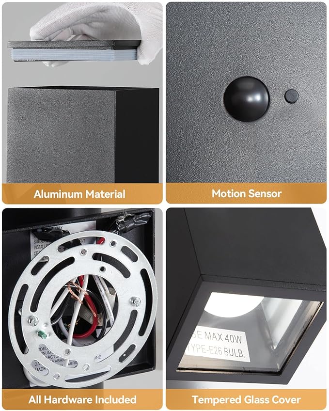 KIZON Motion Sensor Outdoor Lights, Modern Outdoor Sconce Light Wall Mount, Black Motion Detector Lights for Outside, Aluminum Up and Down Light for House Porch Front Door