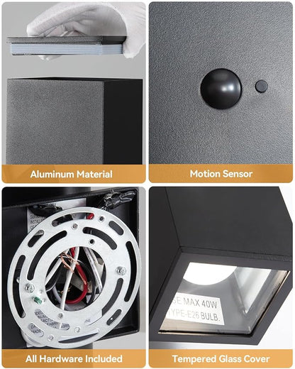 KIZON Motion Sensor Outdoor Lights, Modern Outdoor Sconce Light Wall Mount, Black Motion Detector Lights for Outside, Aluminum Up and Down Light for House Porch Front Door