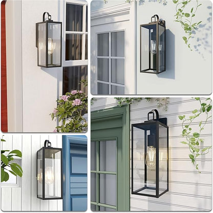 Pia Ricco Large Size Outdoor Wall Lights, 18 Inch Oversized Matte Black Exterior Light Fixture with Clear Glass, Waterproof Front Porch Lighting, Modern Sconces Lantern for House, Garage, ETL Listed