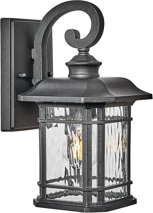 Matte Black Outdoor Wall Lights 16.7 Inch Height Waterproof Outdoor Wall Sconce Exterior Wall Light Fixtures with Water Ripple Glass for Garage Patio Front Door