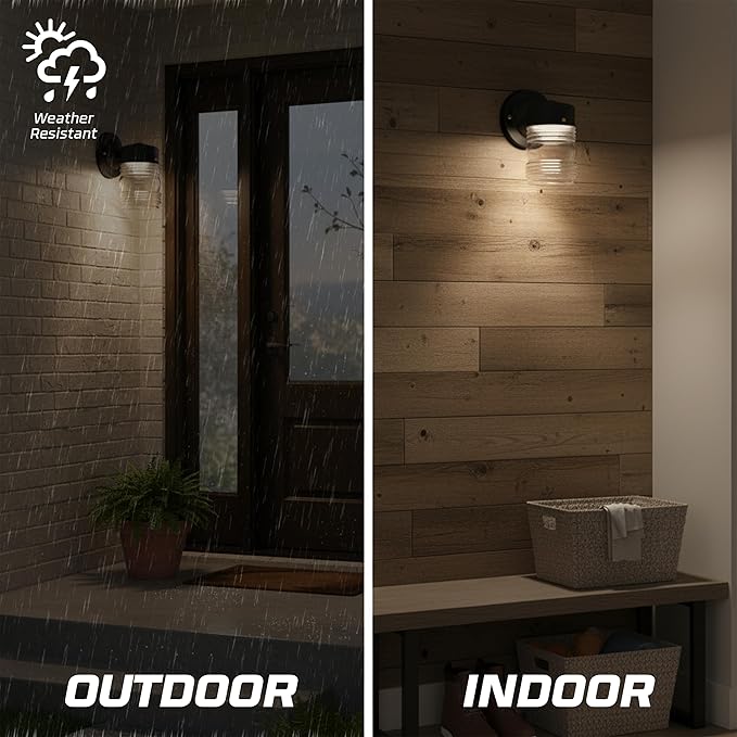 OHLECTRIC Outdoor Wall Sconce Wall Light (4-Pack) Jelly Jar Design, Vintage Clear Ribbed Glass, Dimmable & LED Compatible, Wet-Rated, Matte Black, Ideal for Porch, Patio, Garage, 5.75"x7.5"