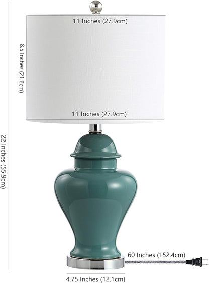 JONATHAN Y JYL6602A-SET2 22" Jade Green Classic Ceramic Table Lamp Set of 2 for Living Room, Traditional Ginger Jar Bedside Lamps for Bedroom Nightstand with White Linen Shade, LED Bulbs Included