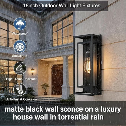 8Pack 18inch Outdoor Wall Light Fixtures,Exterior Waterproof Lanterns,Porch Sconces Wall Mounted Lighting with E26 Sockets & Glass Shades,Modern Matte Black Wall Lamps for Patio Front Door Entryway