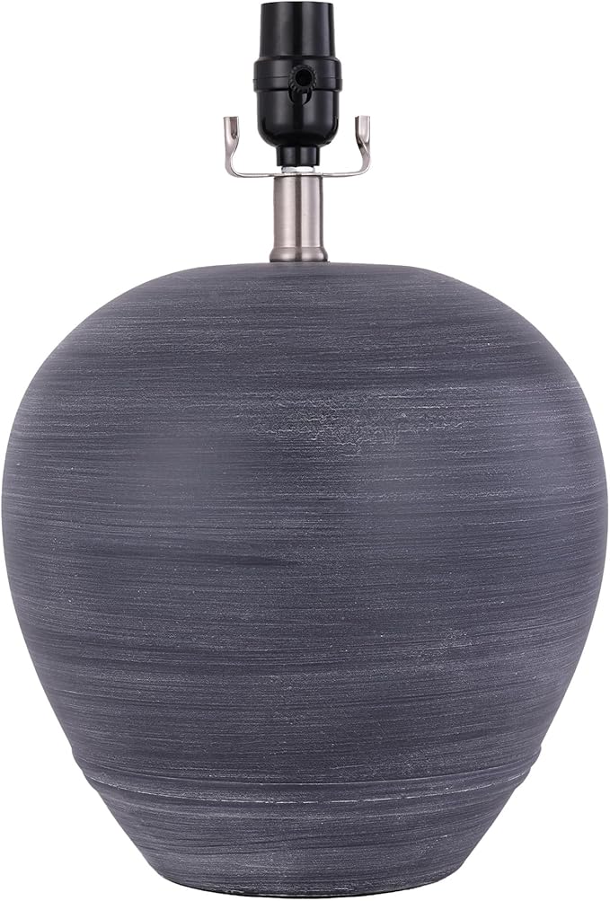 Farmhouse Ceramic Table Lamp, 21" Rustic Table Lamp with Linen Shade, 3-Way Dimmable Bedside Nightstand Lamps for Bedroom, Living Room, E26 Socket, Black with White Striped