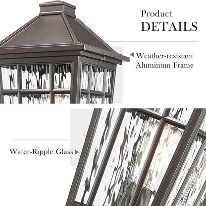 Darkaway 2pcs Large Outdoor Post Lights Lamp Post Light Fixture, 17inch Waterproof Aluminum Housing with Water Ripple Glass for Garden Patio Pathway