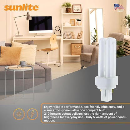 Sunlite PL7/SP27K Plugin U-Shaped Compact Fluorescent Lamp, 7 Watts, 360 Lumens, 2700K Soft White, 2-Pin (G23) Base, 10 Pack