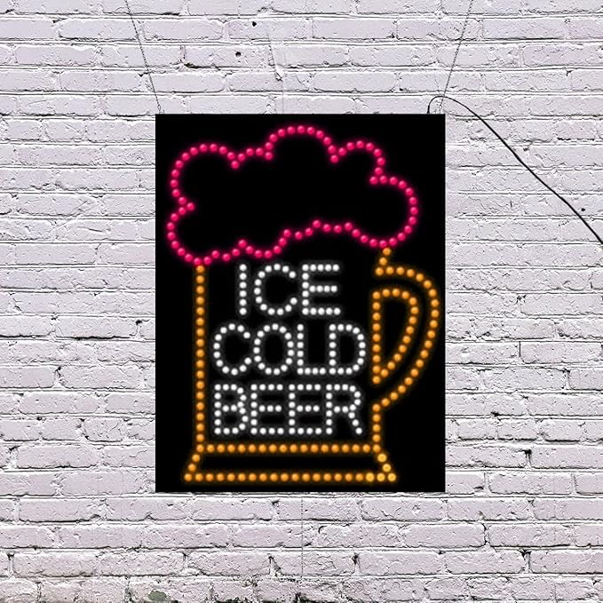 LED Ice Cold Beer Sign for Retail Business Displays |Advertising Electronic Light Up Sign for Windows Walls | 26"H x 20"W x 2"D