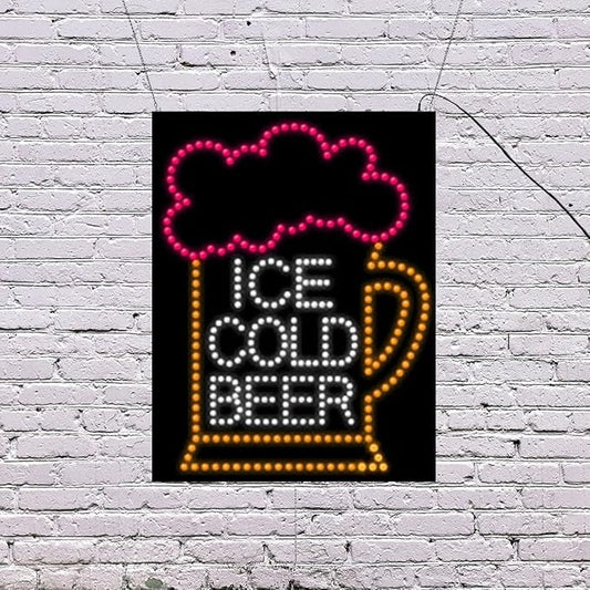 LED Ice Cold Beer Sign for Retail Business Displays |Advertising Electronic Light Up Sign for Windows Walls | 26"H x 20"W x 2"D