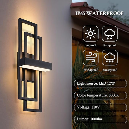 LamQee 2 Pack 20" Modern Outdoor Wall Light, Integrated LED 1000LM Exterior Lighting Fixture Rectangle Outdoor Sconce, Matte Black Metal Wall Mount Porch Light Outside Lamp for House Garage Door Patio