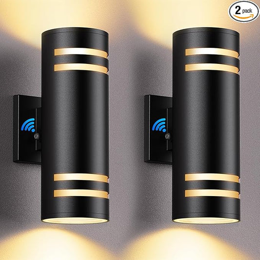 SHIMR Dusk to Dawn Outdoor Lighting 2 Pack, Modern Outdoor Wall Lights with LED Bulbs, Matte Black Exterior Lighting Fixtures Wall Mount, Up and Down Outside Lights for House Porch Garage [ETL Listed]