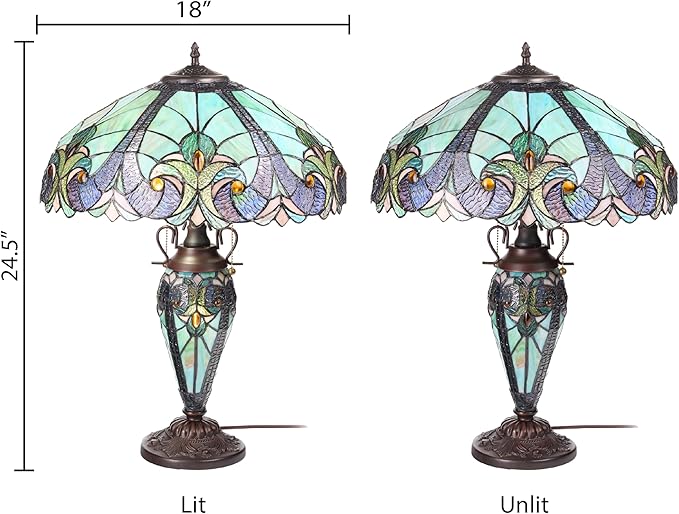 RIVER OF GOODS 24.5" H Halston Double Lit Teal Bowl Shade Stained Glass Table Lamp