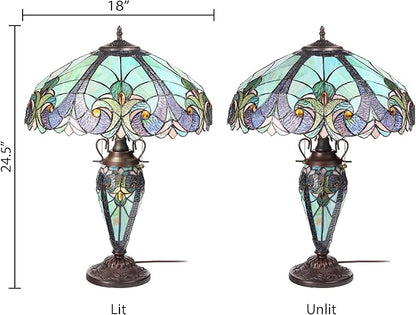 RIVER OF GOODS 24.5" H Halston Double Lit Teal Bowl Shade Stained Glass Table Lamp
