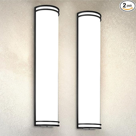 ASD 36 Inch LED Outdoor & Indoor Wall Mount Light Fixture - Matte Black Modern Wall Sconce Lighting - 30W 120-277V 3000K 4000K 5000K Dimmable Front Door & Patio Exterior Lights - ETL, 2 Pack