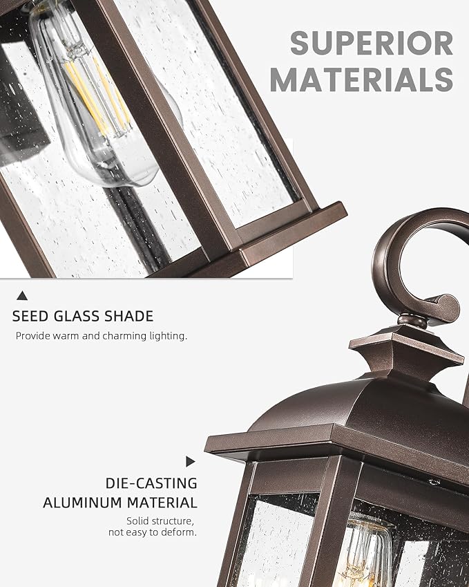 FEMILA 2-Pack Outdoor Wall Sconce Lights Oil Rubbed Bronze, 15" Exterior Outdoor Light Fixtures Wall Mount with Seeded Glass, for Front Porch Patio Garage, 4FD54B-2PK ORB