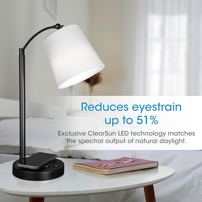OttLite Good Housekeeping Shaded LED Desk Lamp with Wireless Charging Pad - Designed to Reduce Eyestrain - Adjustable Shade, Replaceable ClearSun LED Bulb, Crafting, Reading Light, Desk Lamp
