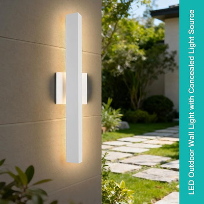 2 Pack LED Outdoor Wall Lights Dimmable,20W 3000K,21.9" Modern Textured White Outdoor Wall Sconce, IP65 Waterproof, Linear Exterior Wall Light for Entrance, Hallway, Garage, Porch