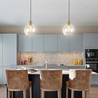 Globe Pendant Lights Kitchen Island Lighting Clear Glass Globe Pendant Light Fixtures Modern Kitchen Island Lighting for Dining Room Bedroom -9.8inch