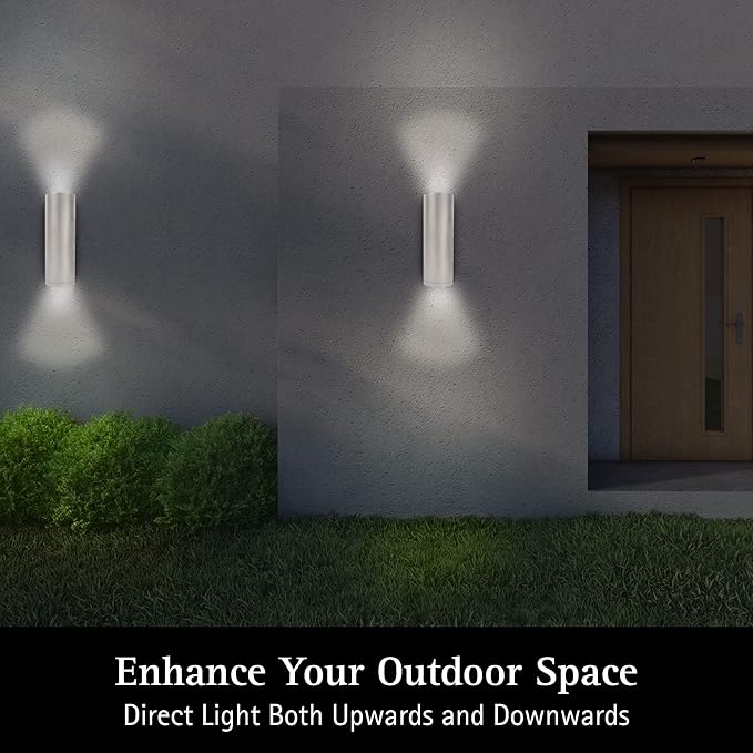 Ultralux 12 Inch Modern LED Up and Down Wall Light, Outdoor Wall Sconce Front Door Light Fixture, 2000 Lumen Outdoor Sconce 30 Watt Outside Lights For House 3000K Brushed Nickel Exterior Light Fixture