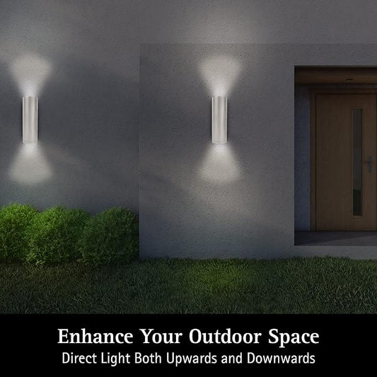 Ultralux 12 Inch Modern LED Up and Down Wall Light, Outdoor Wall Sconce Front Door Light Fixture, 2000 Lumen Outdoor Sconce 30 Watt Outside Lights For House 3000K Brushed Nickel Exterior Light Fixture