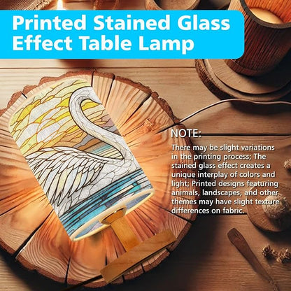 Swan Table Lamp LED 3-Color Pressed Bedside, Swan Shade Lamp with Wood Base for Bedroom Living Room Desk Office TL01