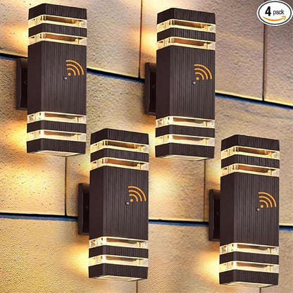 DASTOR 4 Pack Dusk to Dawn Outdoor Lighting, Modern Outdoor Wall Light Fixtures Brown Exterior Lights for House, Waterproof Aluminum Up and Down Lights Outdoor for Porch Garage Patio