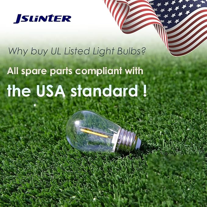 Jslinter S14 1W Outdoor String Lights Bulbs LED, Shatterproof & Waterproof, 2200K Warm White, 11W Equivalent, E26 Base, Edison Vintage Style Replacement for Patio Garden, 16-Pack