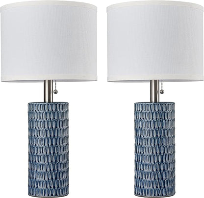 Table Lamps for Living Room Set of 2, Ceramic Table Lamps for Bedroom, 20" Modern Lamps for Night Stands, Dark Blue