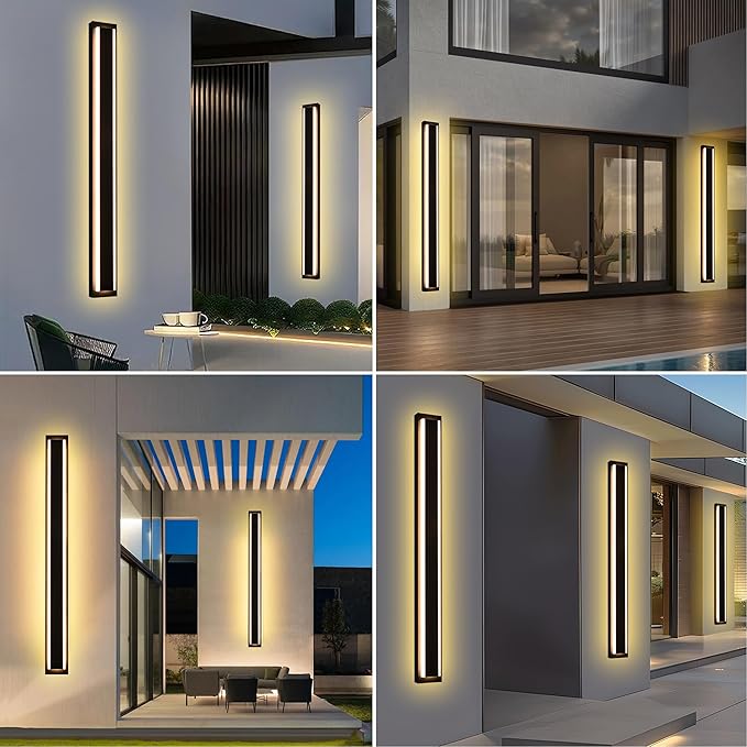 MELUCEE 2 Pack 60 Inch Outdoor Long Wall Lights, 5 Color Dimmable Outside Linear Long Strip LED Wall Sconce, Black Exterior Light Fixture for House, Garage, Porch, Patio, IP65 Waterproof, 3000K-6000K