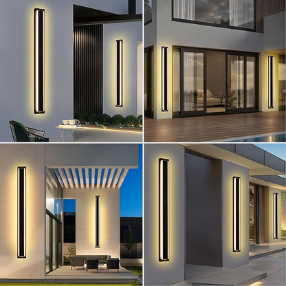 MELUCEE 2 Pack 60 Inch Outdoor Long Wall Lights, 5 Color Dimmable Outside Linear Long Strip LED Wall Sconce, Black Exterior Light Fixture for House, Garage, Porch, Patio, IP65 Waterproof, 3000K-6000K