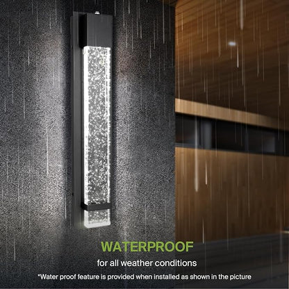 ASD LED 24" Bubble Glass Wall Light Fixture, Outdoor Dusk to Dawn Sconce | 3CCT, Waterproof, Photocell, ETL Listed | 12W 500LM 3000-5000K 120V | Exterior Lantern, Porch Lighting | Black, 2 Pack