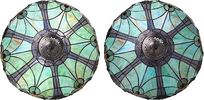 RIVER OF GOODS 24.5" H Halston Double Lit Teal Bowl Shade Stained Glass Table Lamp