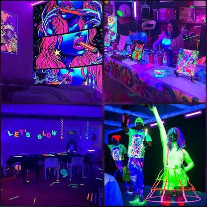 8 Pack 40W LED Black Light Bar, Black Lights Light Up 4000ft² with Switch+Plug+6ft Cord, for Glow Party Supply, Halloween, Bedroom, Body Paint, Fluorescent Party