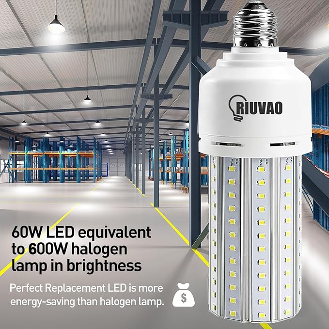 2 Pack Corn Cob LED Light Bulb 600W Equivalent, 60W LED Corn Bulb 7500 Lumen 5000K Large Area Cool Daylight White E26/E27 Medium Base for Garage Backyard Bedroom Warehouse Factory Workshop Street