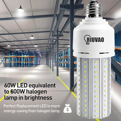 2 Pack Corn Cob LED Light Bulb 600W Equivalent, 60W LED Corn Bulb 7500 Lumen 5000K Large Area Cool Daylight White E26/E27 Medium Base for Garage Backyard Bedroom Warehouse Factory Workshop Street
