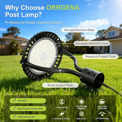 3 Pack LED Post Top Light, Selectable Wattage (60W/48W/36W) & Color Temperature (3000K/4000K/5000K), DLC & ETL Listed, 9000LM with Photocell, IP65 Waterproof for Yard and Street