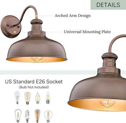 Outdoor Farmhouse Barn Light, Outside Wall Sconce, Weather Resistant Anti-Rust Farmhouse Exterior Wall Light, Outdoor Lantern Lamp for Porch, Garage, Patio, Entryway (Oil-Rubbed Bronze, 2 Pack)