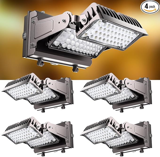 4Pack 220W LED Wall Pack Lights, 360° Adjustable Panel with Dusk to Dawn Photocell, 33000Lm 5000K Daylight, IP65 Waterproof & Advanced Heat Dissipation Outdoor Security Lighting